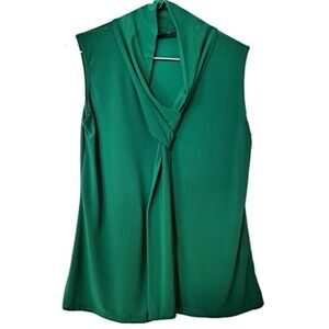JM Fleurette Petite Womens Medium Green Tie Front Sleeveless Career Spring